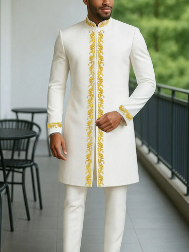 Embroidered Zip-Up Long Sleeve Men's Pants Set