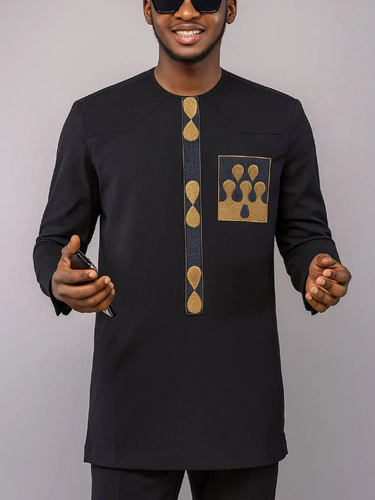 TACOHEAL Round Neck Embroidered Long Sleeve Men's Pants Set