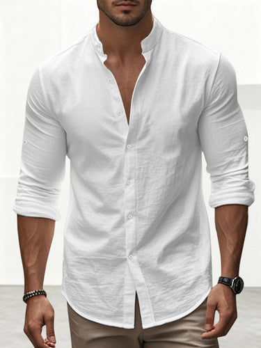 TACOHEAL Stand Collar Long Sleeve Casual Men's Shirt