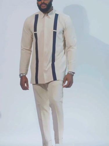 TACOHEAL Turndown Collar White Colorblock Men's Set