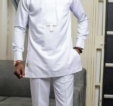 African White Plain Long Sleeve Formal Men's Set