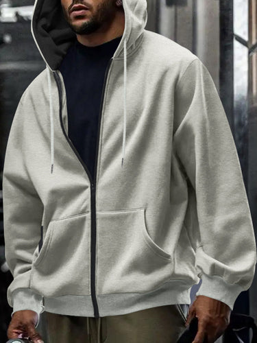 TACOHEAL Solid Long Sleeve Zip Up Men's Hoodie