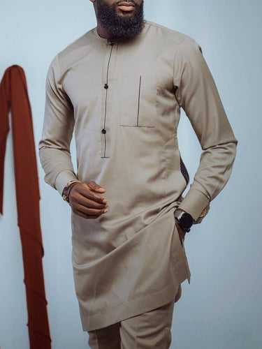 TACOHEAL African Khaki Embroidered Polka-dot Printed Men's Set