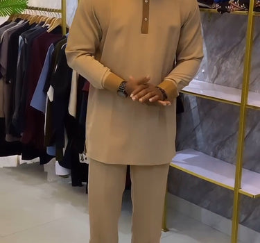 African Brown Long Sleeve Casual Men's Set