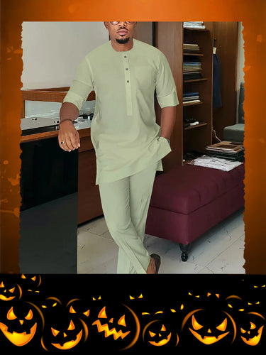 TACOHEAL Solid Metal Button Short Sleeve Pants Set