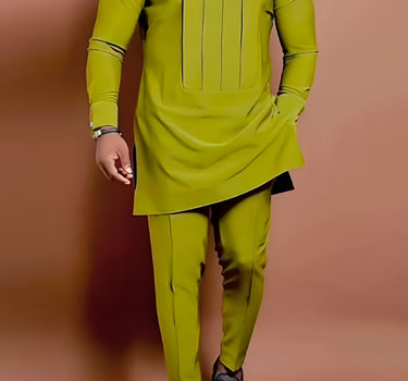 Folded Chest Design Plain Yellow Men's Set