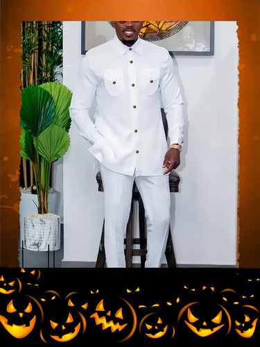TACOHEAL White Long Sleeve Button Down Men's Set
