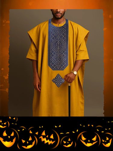 TACOHEAL Patchwork Yellow Agbada 3 Pieces Set For Men