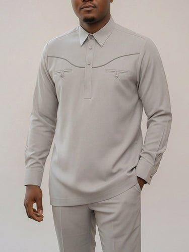 TACOHEAL Turndown Solid Long Sleeve Men's Pants Set