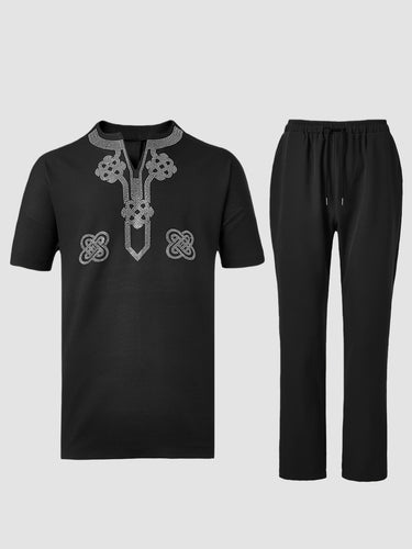 TACOHEAL New Trend Short Sleeve Rhinestone Men's Set