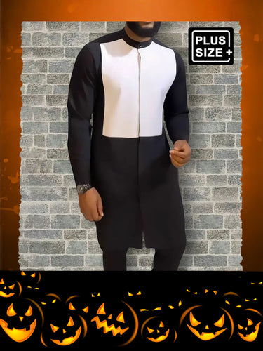 TACOHEAL Plus Size African Black Colorblock Long Sleeve Men's Set