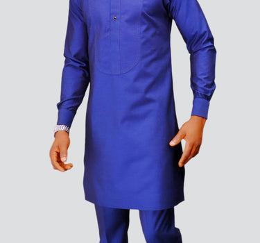 African Round Neck Button Men's Blue Set