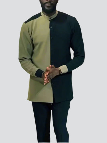 TACOHEAL African Long Sleeve Colorblock Men's Set