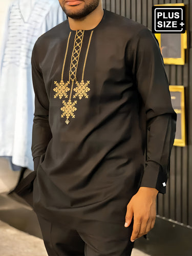 Plus Size Long Sleeve Embroidery Men's Casual Set