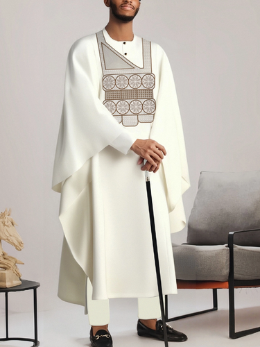 African Embroidery White Agbada 3 Pieces Men's Set