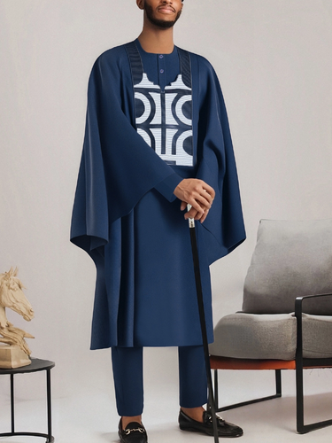 African Embroidery Agbada 3 Pieces Set For Men