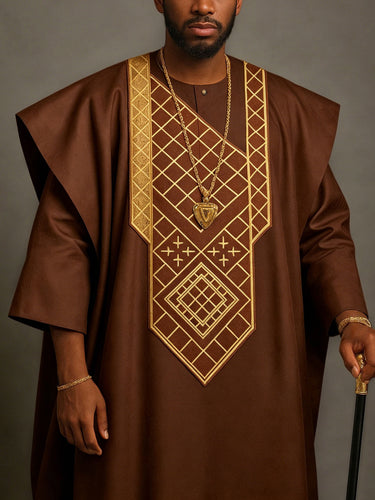 TACOHEAL Luxury Embroidered Agbada 3 Pieces Set For Men