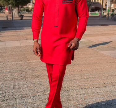 Plus Size African Red Long Sleeve Men's Shirt And Pants