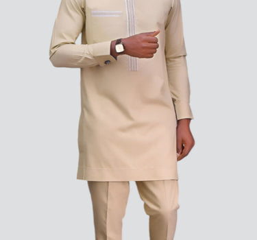 Casual Yellow Embroidered Long Sleeve Men's Set