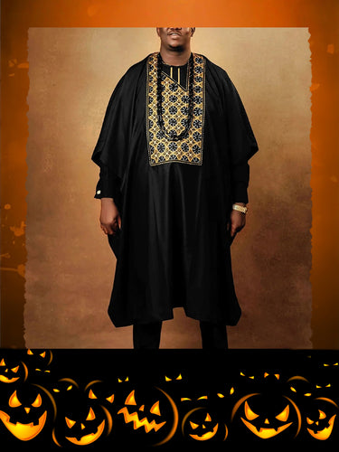 TACOHEAL Luxury Embroidery Black Agbada 3 Pieces Set For Men