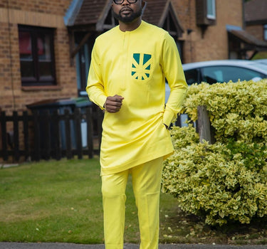 African Traditional Yellow Embroidered Men's Set