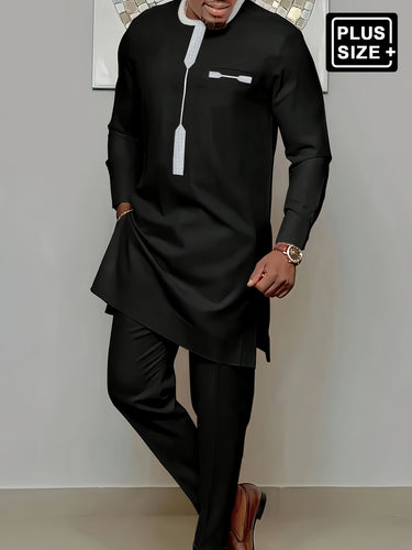 TACOHEAL Plus Size Casual Long Sleeve Printed Men's Set