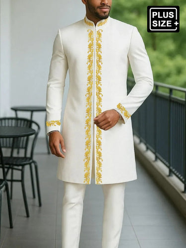 TACOHEAL Plus Size Embroidered Zip-Up Long Sleeve Men's Pants Set