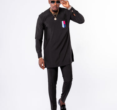 Long Sleeve Black Embroidered Men's Set