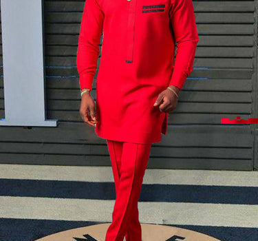 New African Red Long Sleeve Men's Set