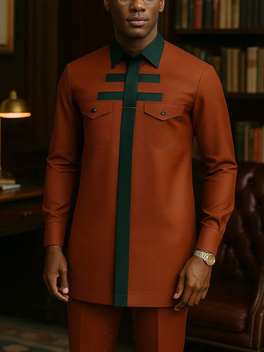 TACOHEAL Turndown Colorblock Long Sleeve Pocket Men's Set