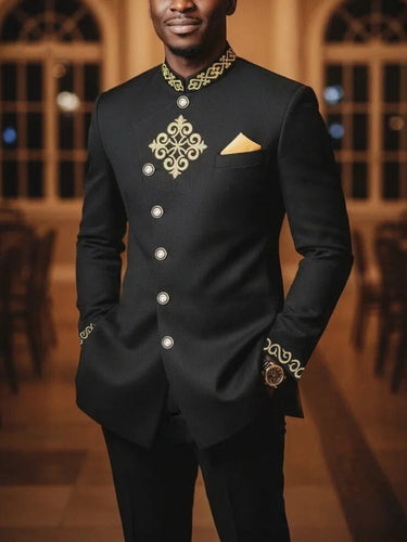 TACOHEAL Embroidered Button Down Men's Pants Set