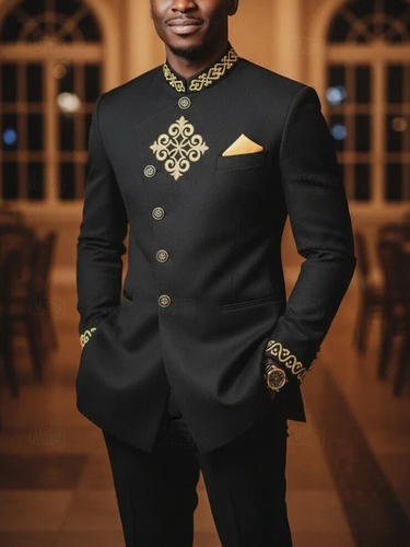 TACOHEAL Embroidered Button Down Men's Pants Set