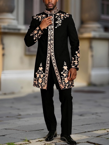 TACOHEAL Zip-Up Plant Embroidered Men's Pants Set