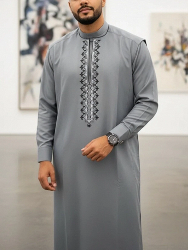 TACOHEAL Ethnic Embroidered Men's Gray Agbada 3 Pieces Set