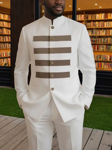 TACOHEAL Printed Long Sleeve Wedding Men's Pants Set