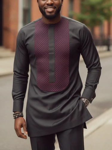 TACOHEAL African Black Long Sleeve Printed Men's Set