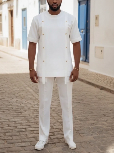 TACOHEAL White Metal Detail Short Sleeve Men's Set