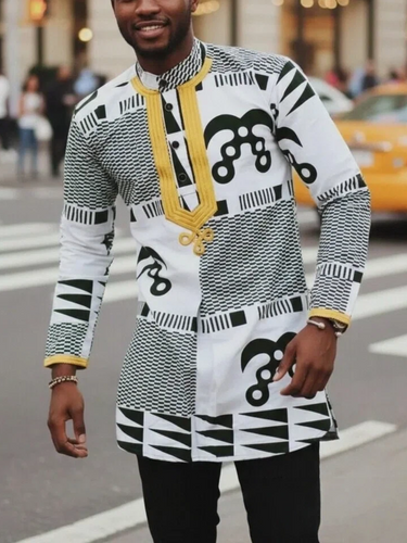 TACOHEAL Ethnic African Printed Long Sleeve Men's Shirt