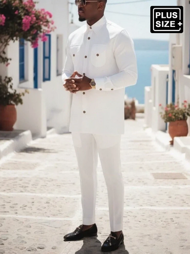 TACOHEAL Plus Size Minimalist Long Sleeve Button Men's Set