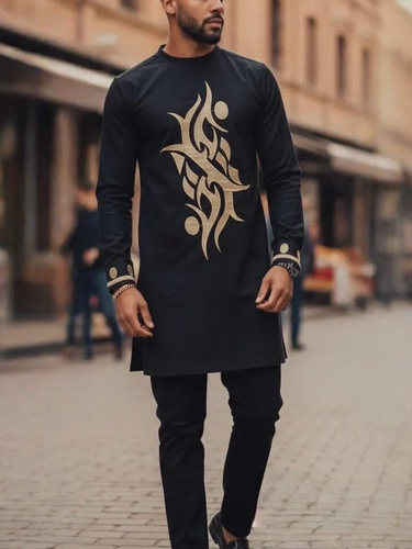 TACOHEAL Traditional Embroidered Black Men's Set