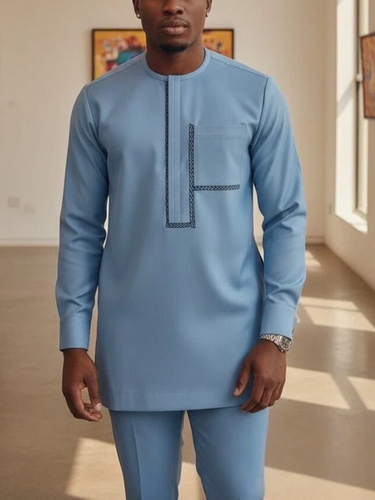 TACOHEAL Embroidery And Pocket Long Sleeve Men's Set