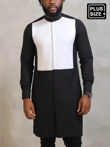 Übergröße Afrikanisches schwarzes Colorblock-Langarm-Herrenset