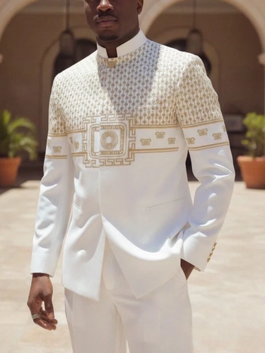 TACOHEAL Printed Long Sleeve White Men's Pants Set