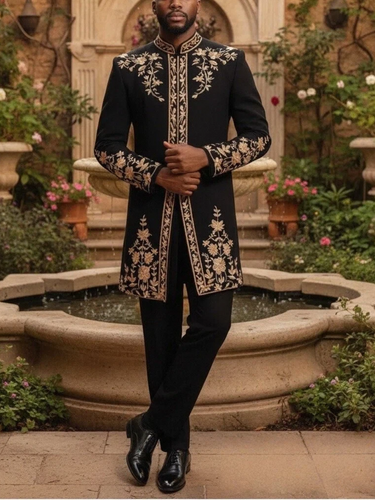 TACOHEAL Zip-Up Plant Embroidered Men's Pants Set