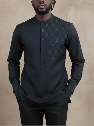 TACOHEAL Embroidered Button Down Long Sleeve Men's Set