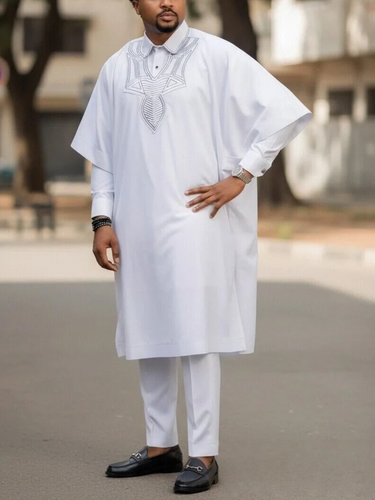 TACOHEAL White Embroidered Men's Agbada 3 Piece Set
