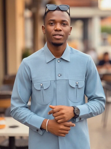 TACOHEAL New Solid Long Sleeve Button Down Men's Set