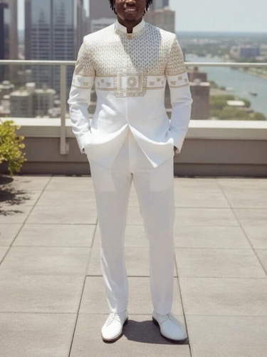 TACOHEAL Printed Long Sleeve White Men's Pants Set