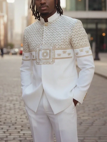 TACOHEAL Printed Long Sleeve White Men's Pants Set