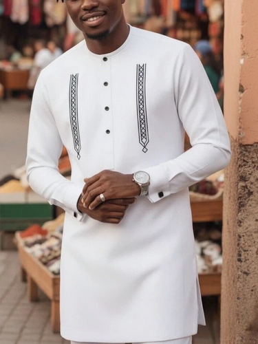 TACOHEAL Embroidery Long Sleeve Button Men's Set